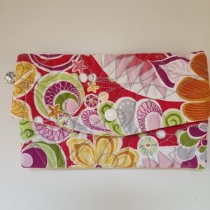 Quilted Floral Zip Organizer Wallet Paw Charm